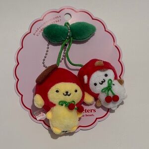 Sanrio Characters Pompompurin and Muffin Cherry Plush Brooch Keychain
